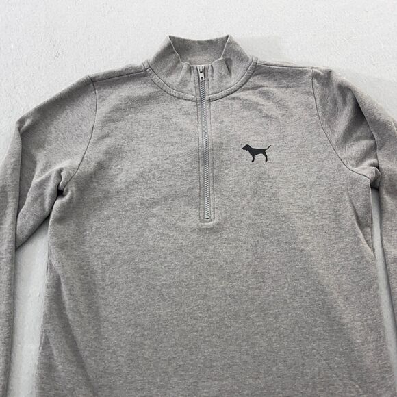 Victorias‎ Secret Pink Sweatshirt Large Ultimate Pullover 1/4 Zip Logo Gray - Picture 2 of 8
